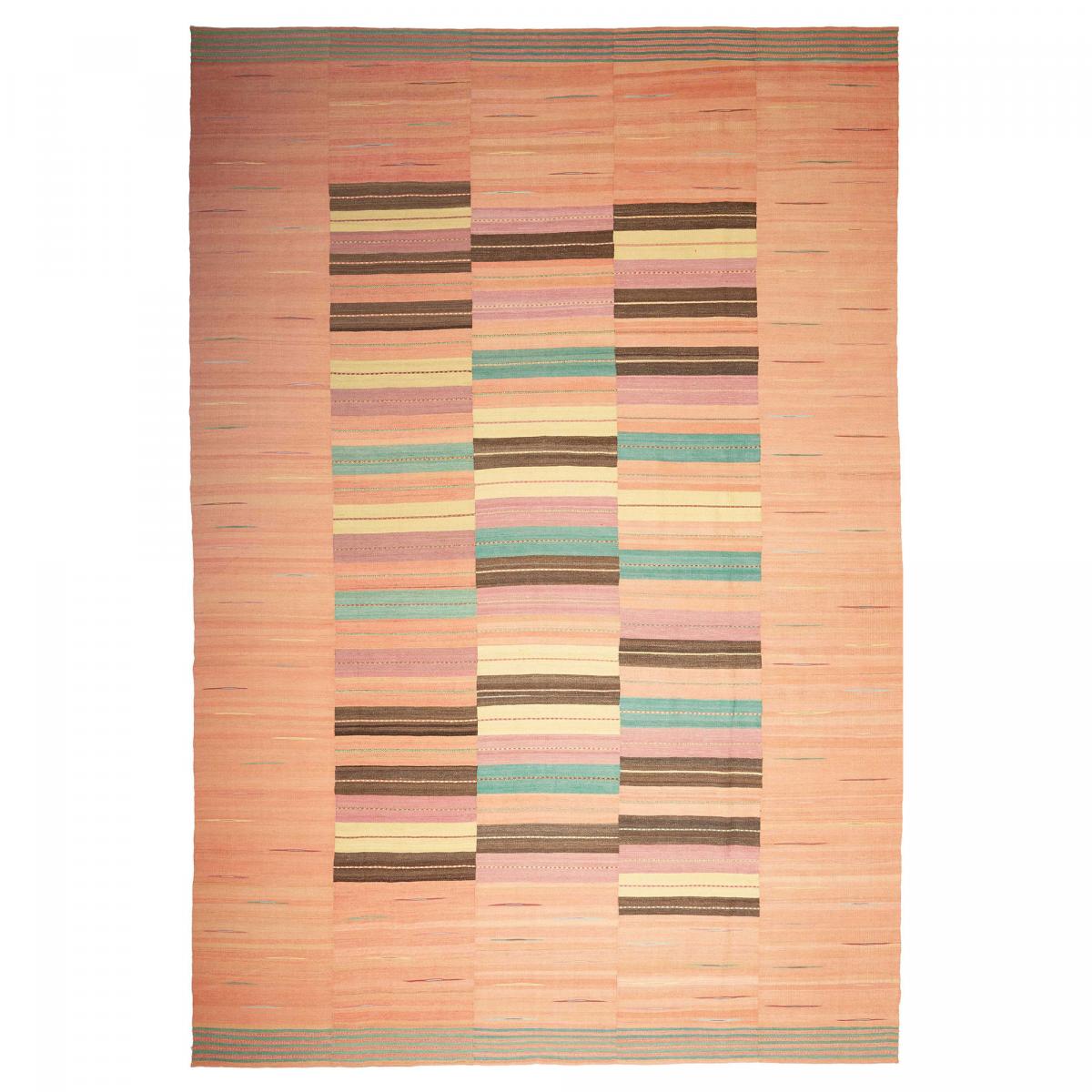 Authentique tapis d'Orient kilim fait main en laine A 7 orange, bleu, jaune, UN AMOUR DE TAPIS