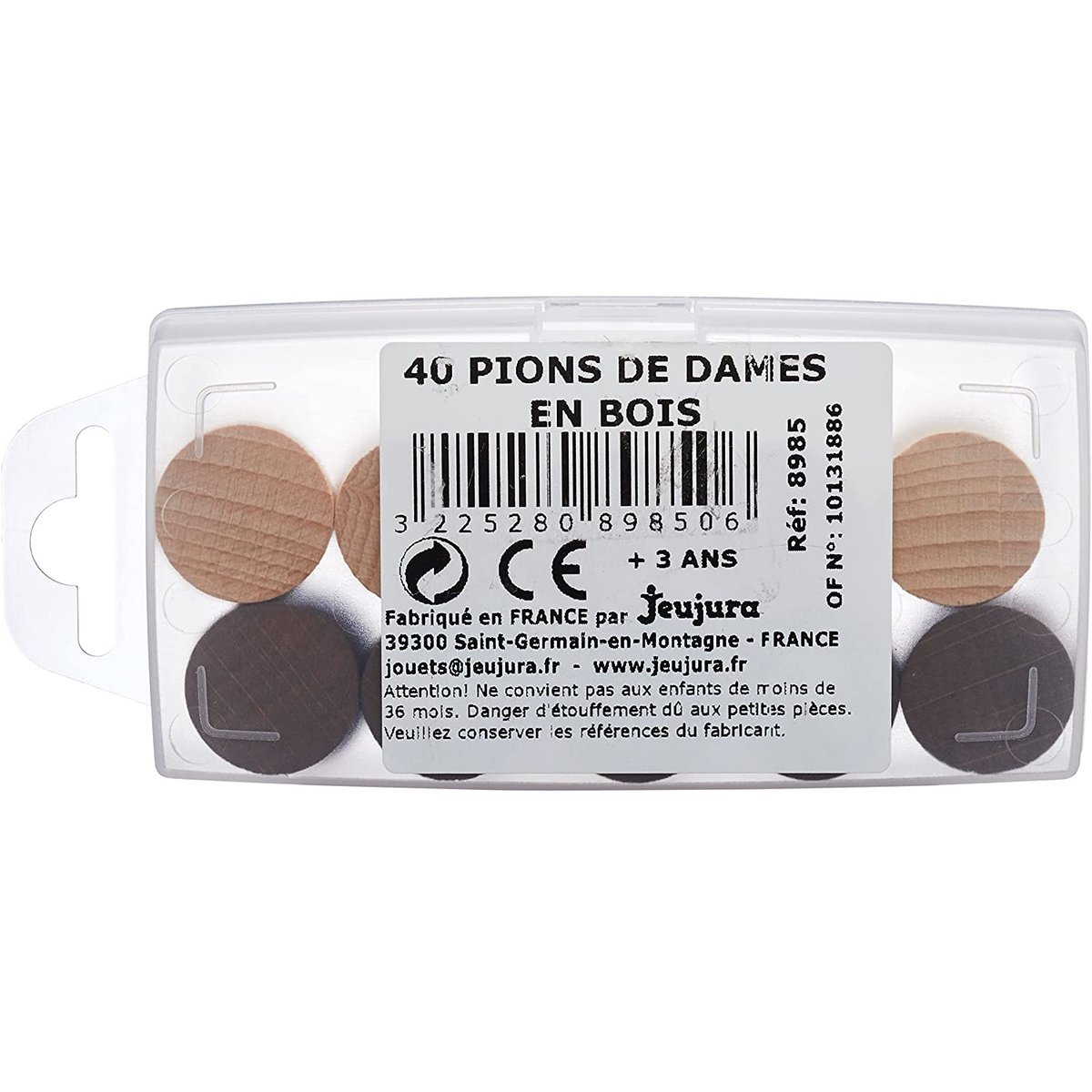 Boîte 40 pions dames en bois marron, JEUJURA