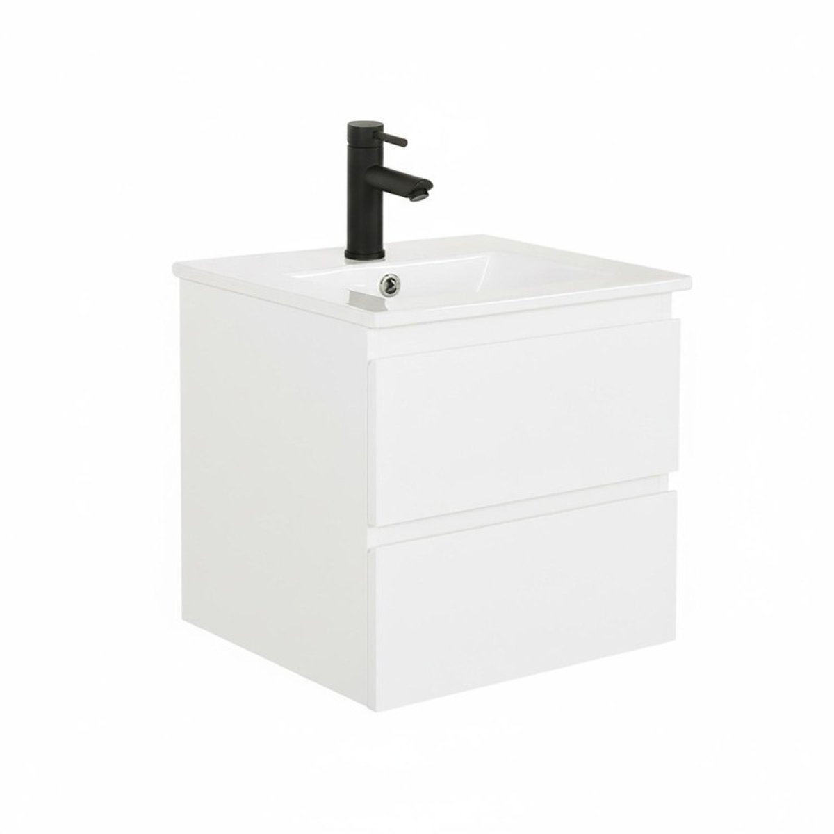 Meuble vasque 45cm et robinet noir SORRENTO blanc satiné, MOB IN