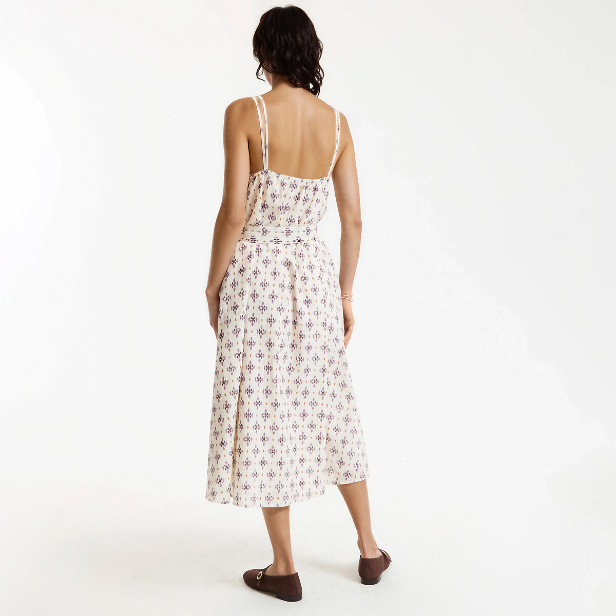 Robe à fines bretelles col V midi imprimée imprimé mauve, LA REDOUTE COLLECTIONS