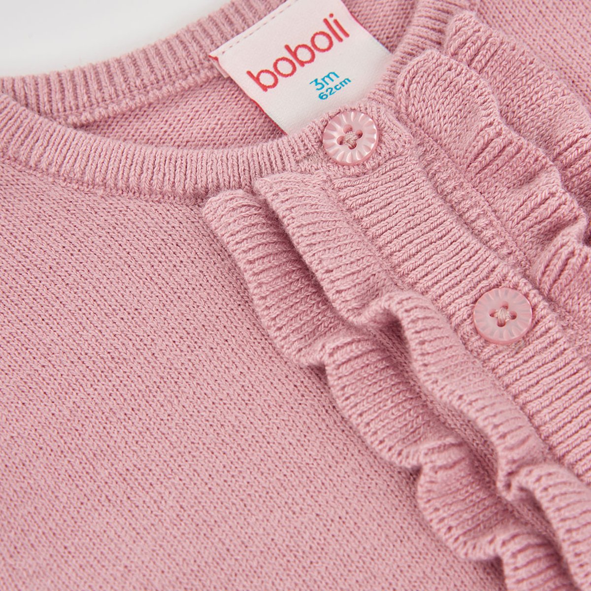 Gilet bébé fille en maille à volants rose, BOBOLI