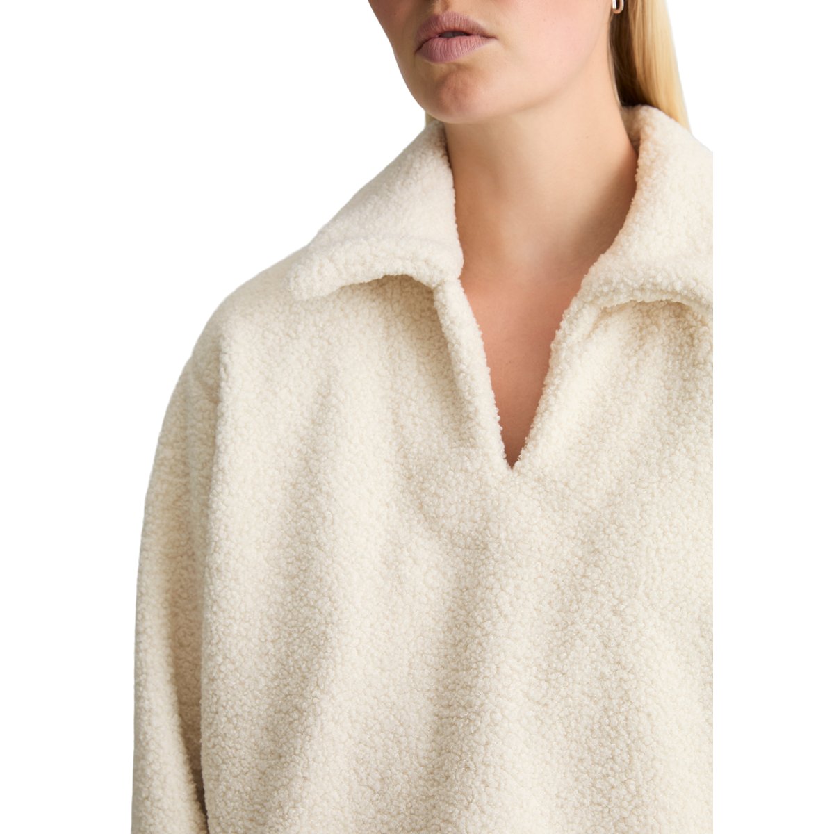 Sweat-shirt en peluche oversize en polyester recyclé blanc, MARC O’POLO DENIM