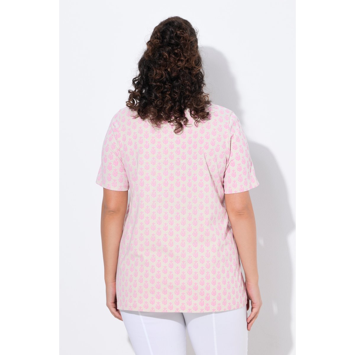 T-shirt, coupe évasée, col V rose, ULLA POPKEN