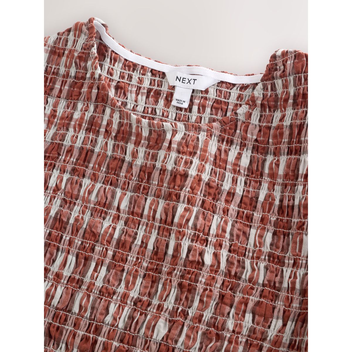 Robe courte froncée à manches bouffantes rouge à carreaux, NEXT
