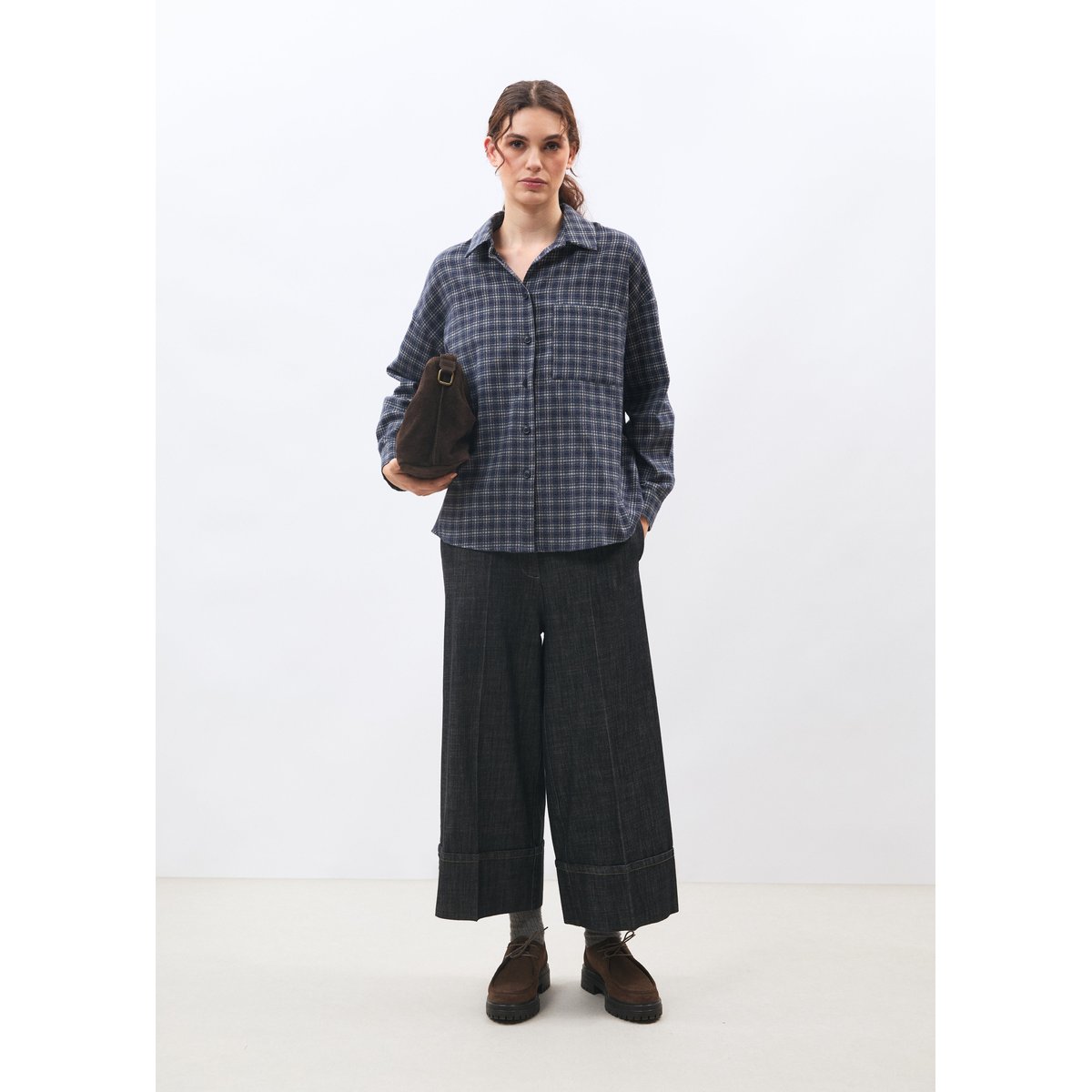 Chemise oversize manches longues à carreaux marine, HUMILITY