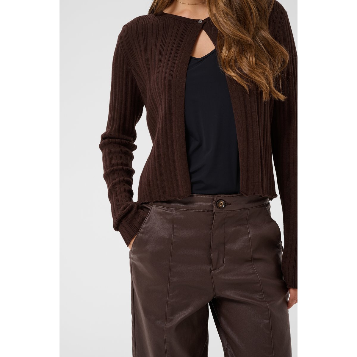 Cardigan à tricot marron java, CREAM