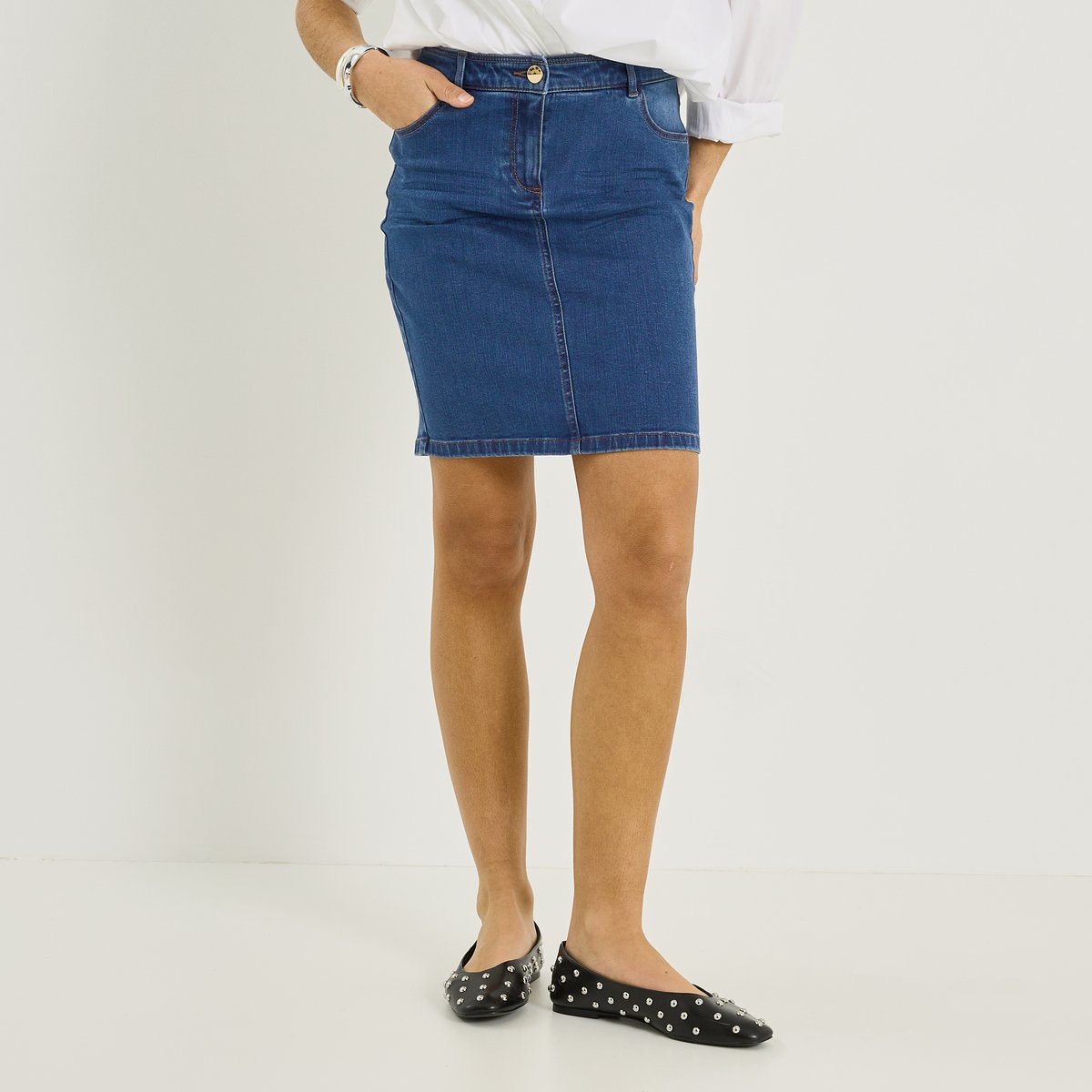 Jupe droite en denim bleu, GRAIN DE MALICE