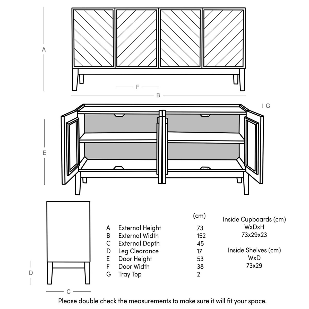Metz Mango Wood 4 Door Sideboard light wood, SWOON