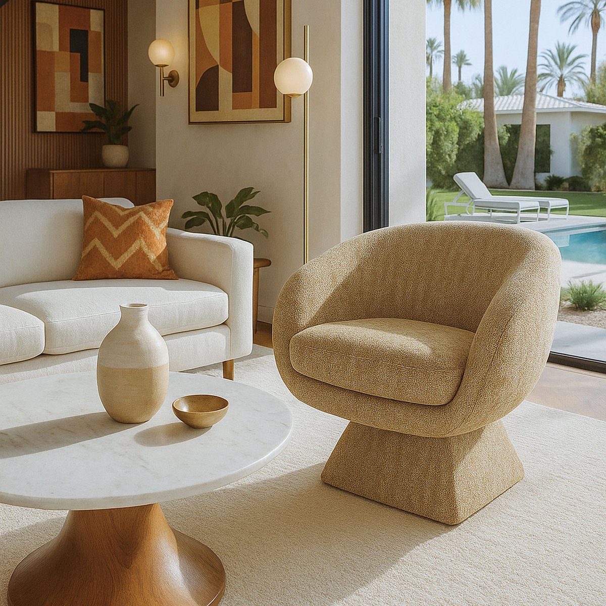 Fauteuil pivotant en tissus, SIXTIES jaune, NOW'S HOME