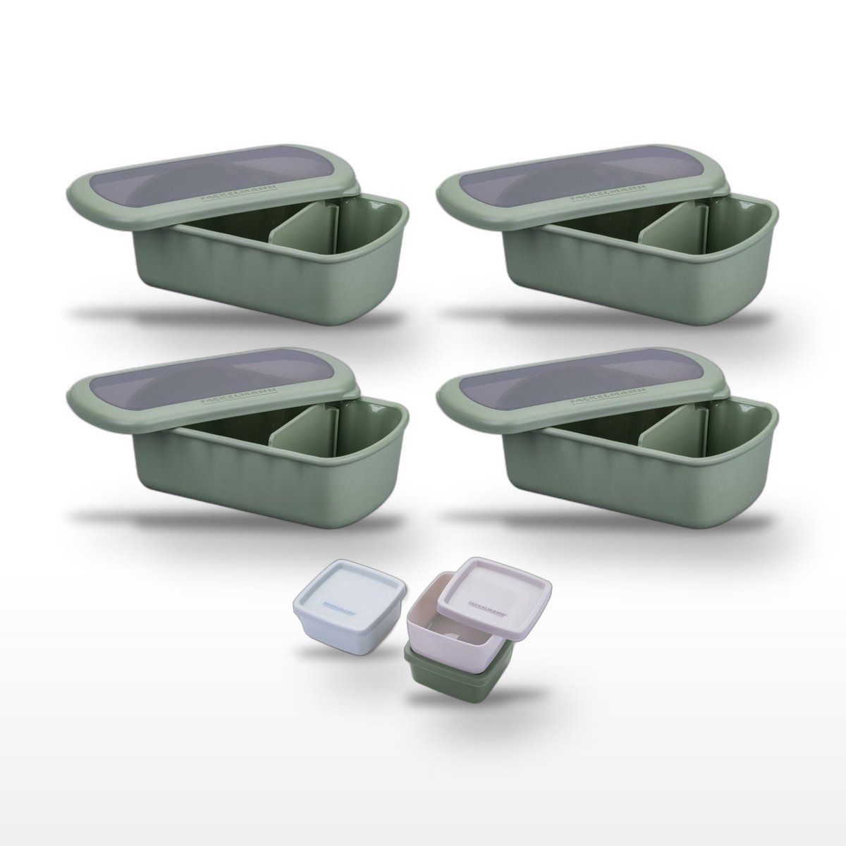 Lot de 4 lunch box 1L avec 3 boites à sauce STORAGE vert|bleu|beige, FACKELMANN