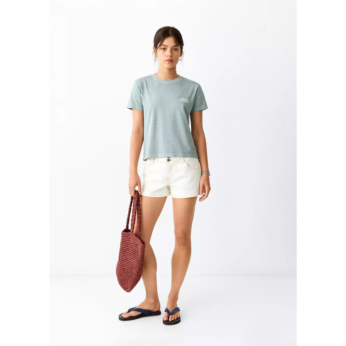 T-shirt en coton imprimé turquoise, MANGO TEEN