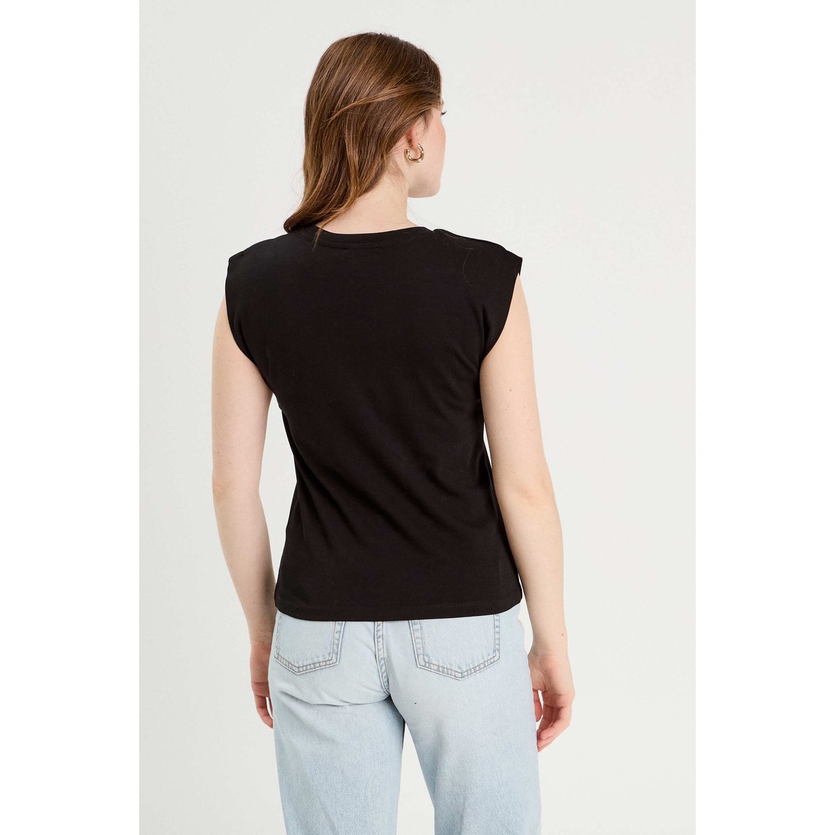 T-shirt col rond sans manches noir, CACHE CACHE