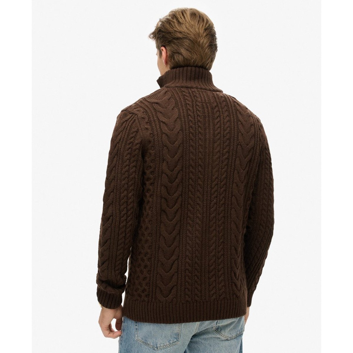Pull en maille torsadée à col camionneur Vintage Jacob marron chocolat grillé, SUPERDRY