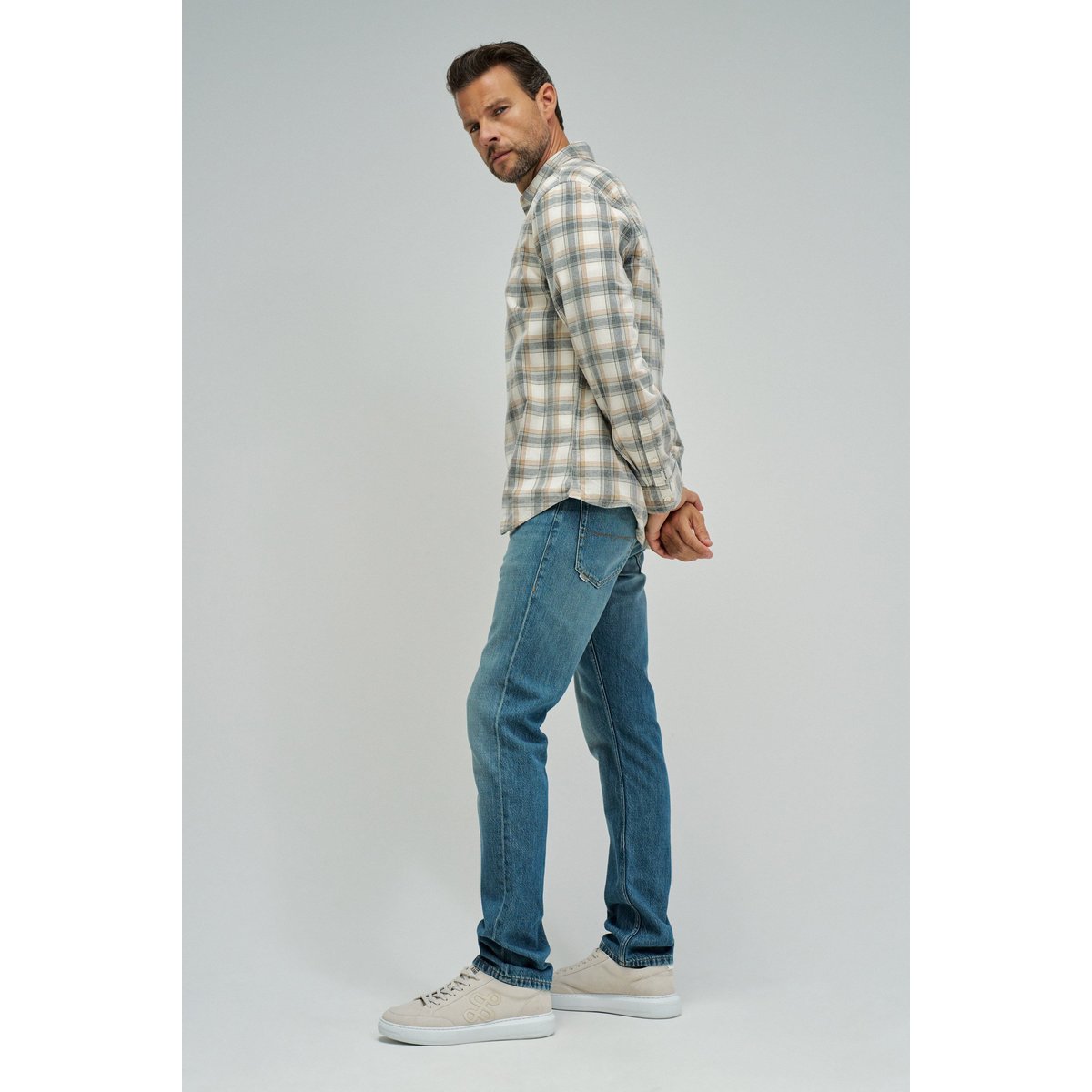 CHEMISE EN VELOURS CÔTELÉ À CARREAUX beige, SALSA JEANS