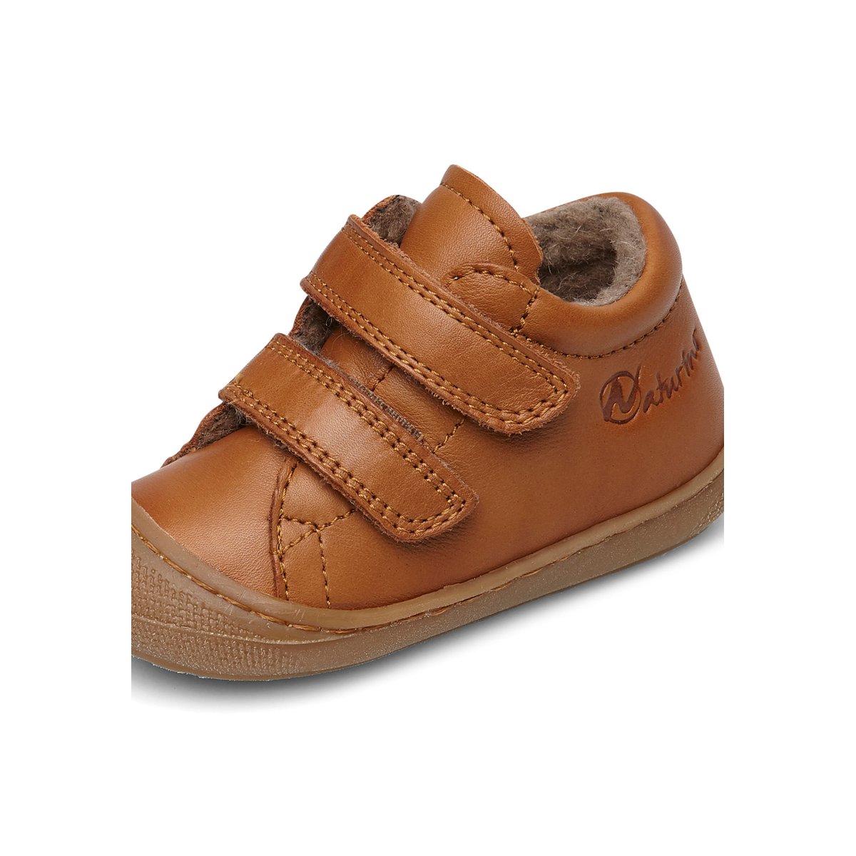 Chaussures premiers pas en cuir doublés en laine COCOON VL cognac, NATURINO