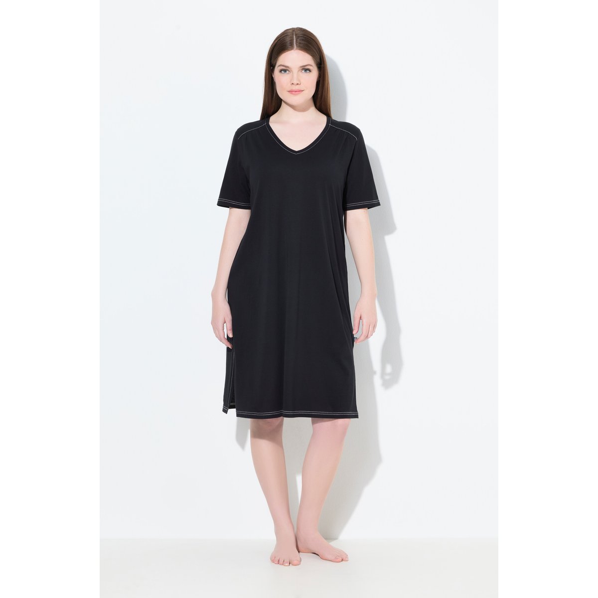 Lot de 2 chemises de nuit, feuilles/uni noir, ULLA POPKEN