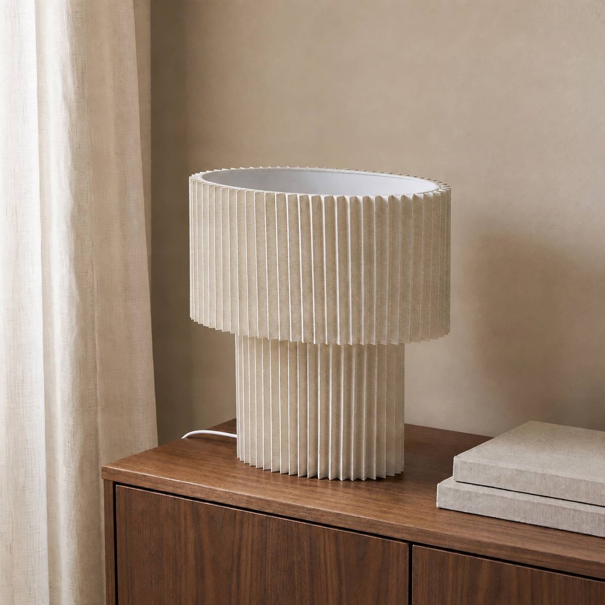 Lampe à poser en textile, Tazia blanc crème, LINDBY