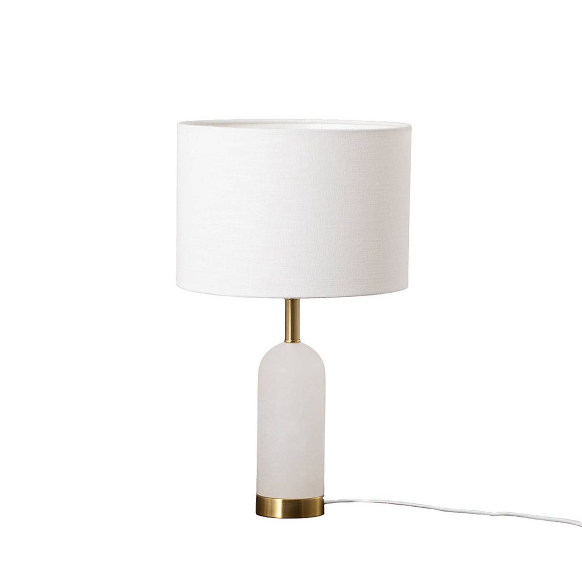 Lampe à poser en textile scandinave blanc, gris, or, LINDBY