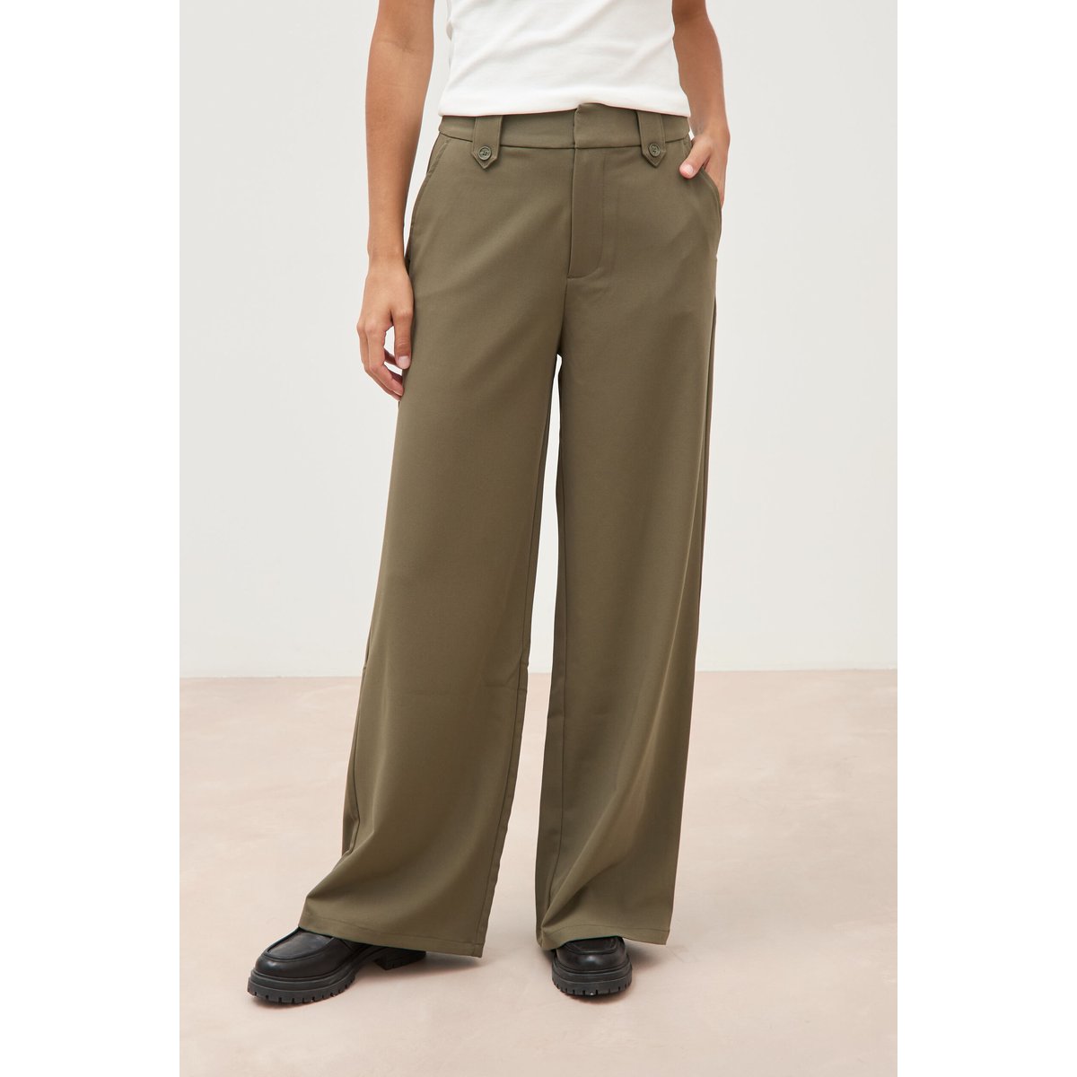 Pantalon large taille haute fluide vert kaki, BONOBO
