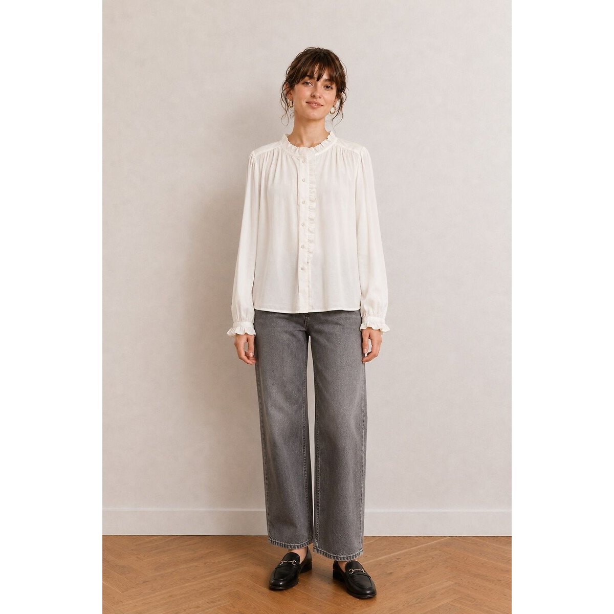 Draping ruffled blouse white, SEE U SOON