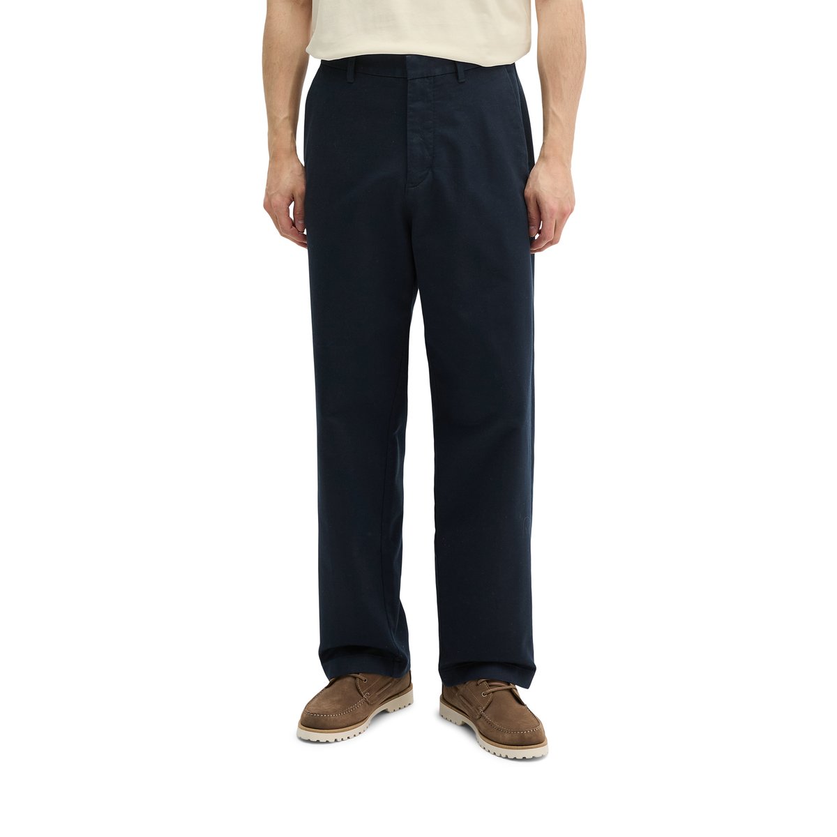 Chino modèle Mossbo large en satin de coton bio élastique bleu foncé, MARC O'POLO