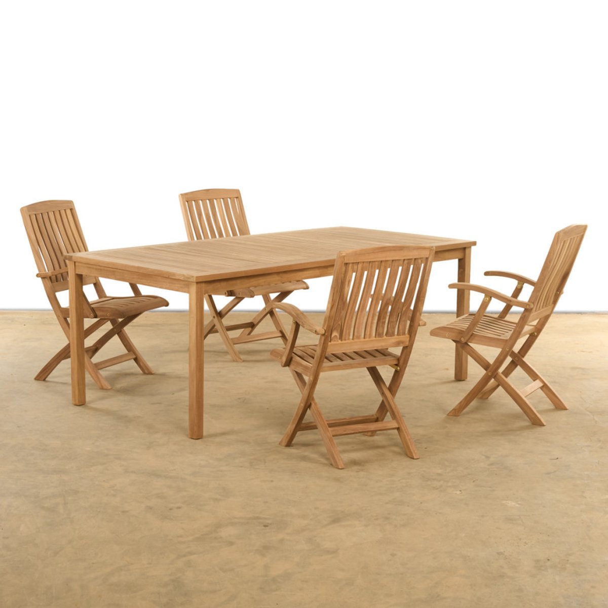 Ensemble table de jardin et 4 chaises pliantes en teck massif naturel, WANDA COLLECTION