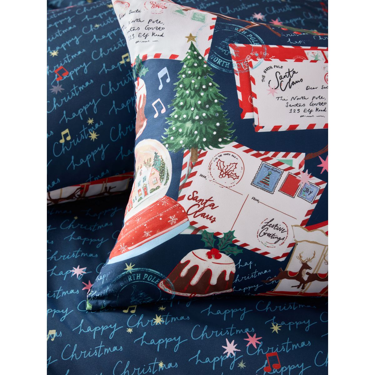 Parure housse de couette carte postale noël bleu marine, NEXT