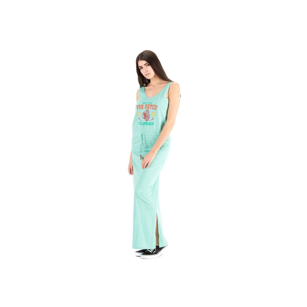 Robe longue manches débardeur pailletée turquoise, VON DUTCH