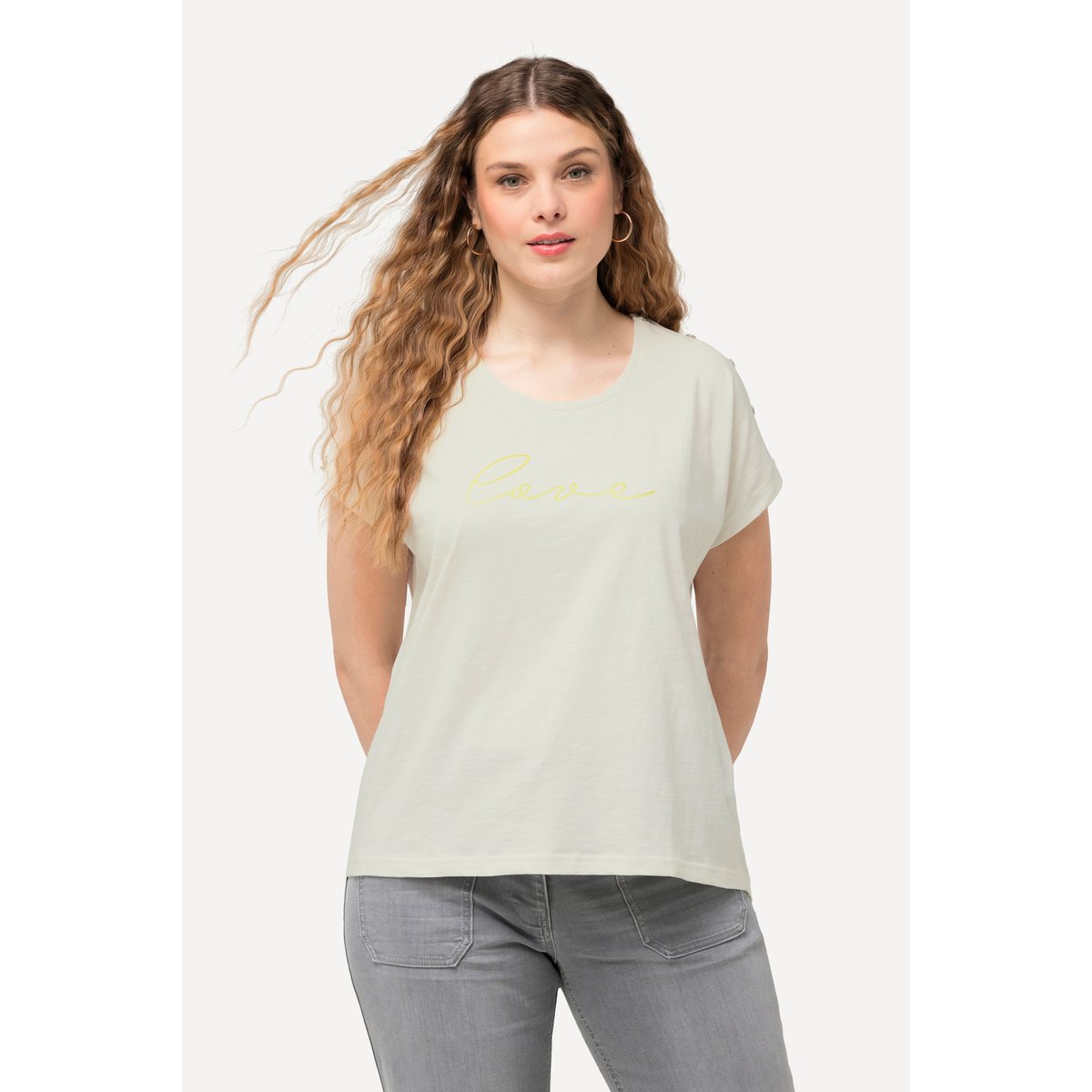 T-shirt oversized, imprimé Love. Col rond blanc cassé, ULLA POPKEN