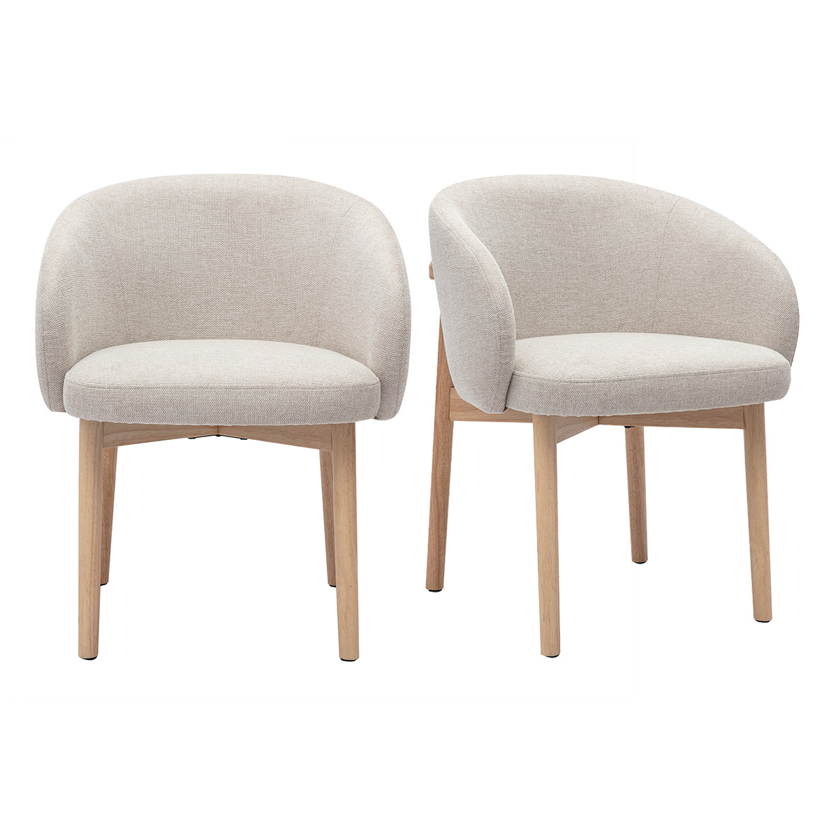 Chaises en tissu effet velours texturé beige et bois clair (lot de 2) TORVI beige, MILIBOO