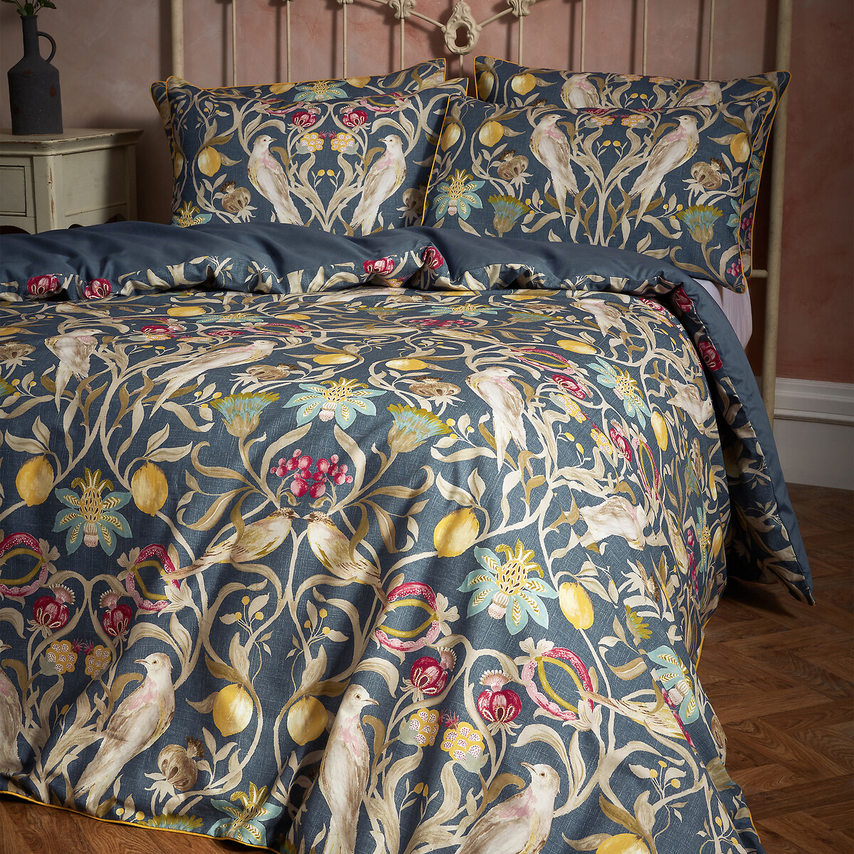 Songbird Wildflower Slub 100% Cotton Duvet Cover and Pillowcase Set navy, EW BY EDINBURGH WEAVERS