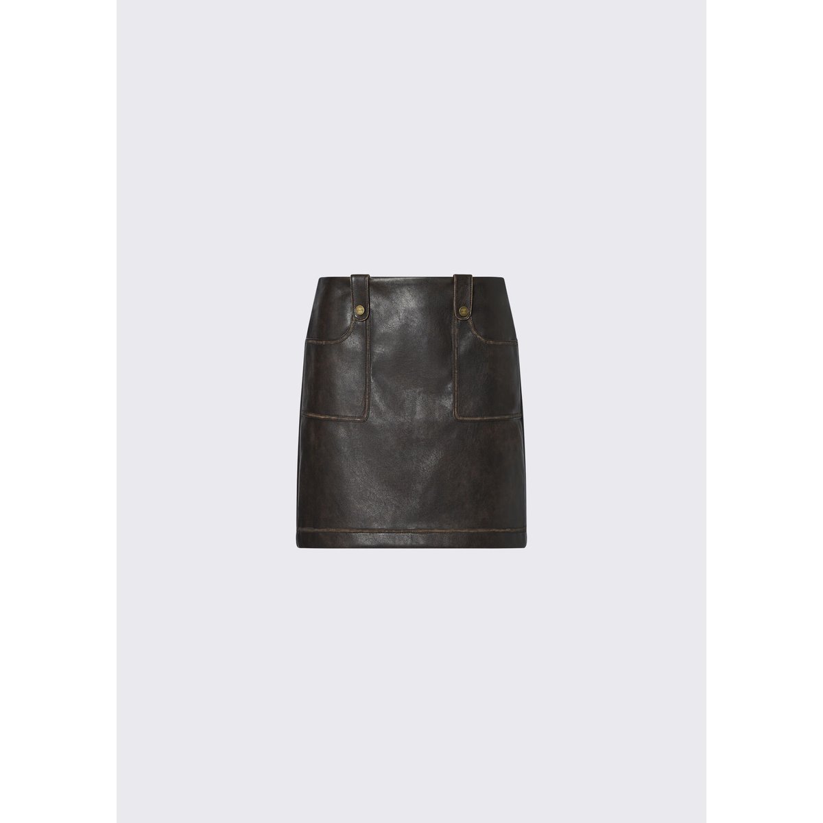 Mini-jupe en tissu enduit avec poches marron foncé, LIU JO