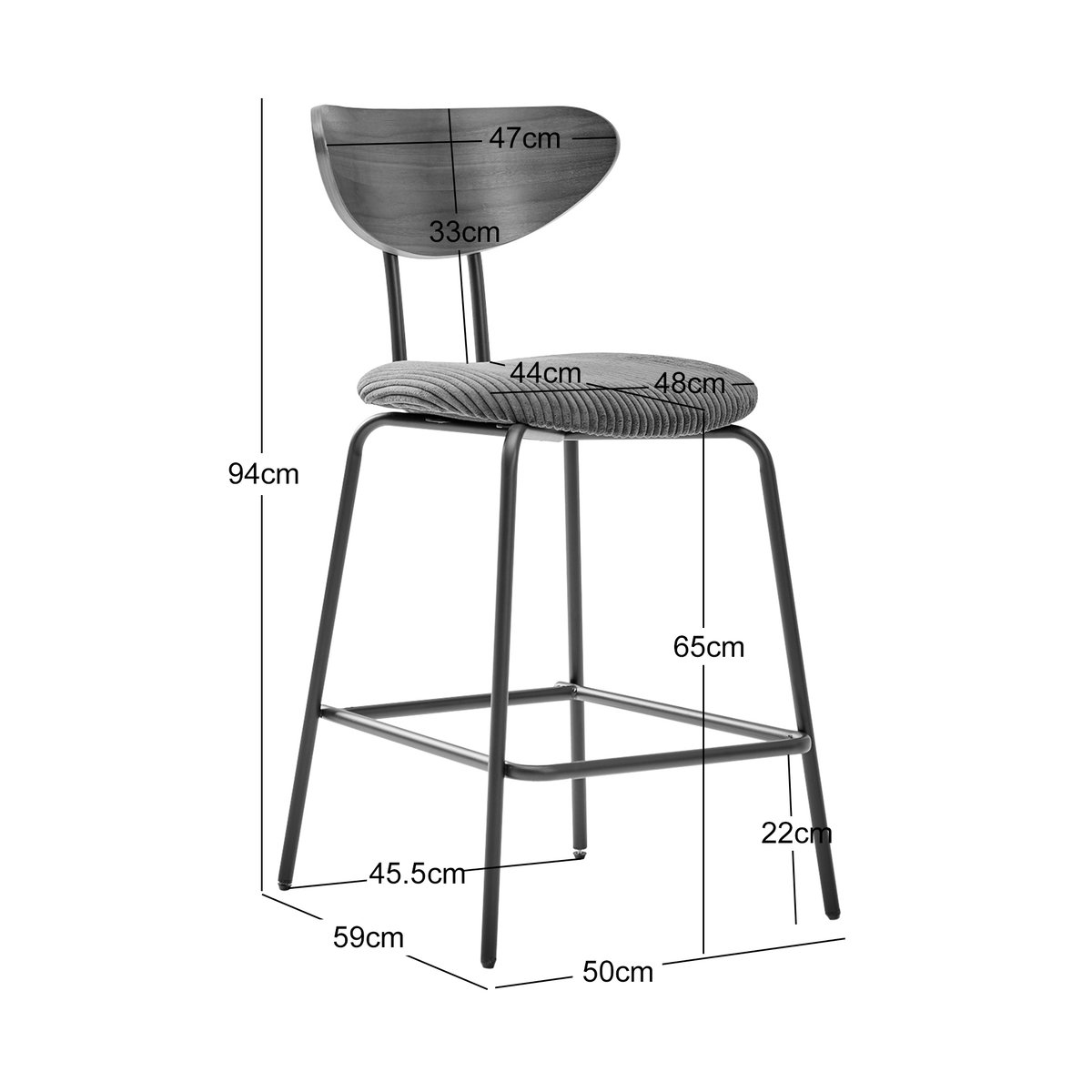 Lot de 2 tabourets de bar en métal et bois, NIBE jaune, NORDLYS