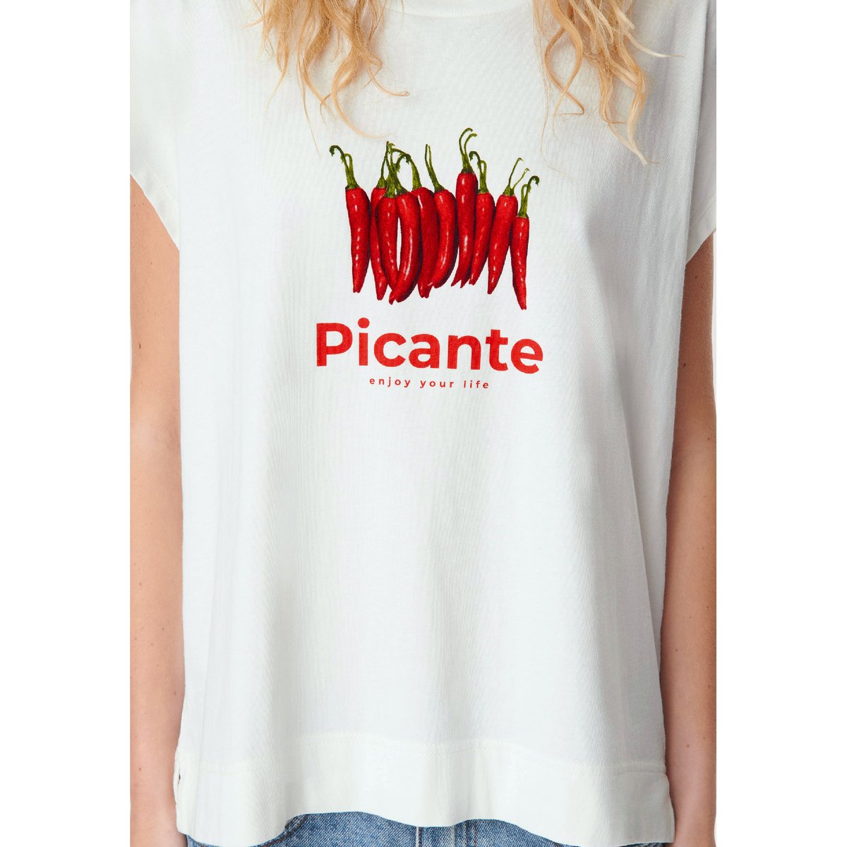 Tee-shirt à message visuel piments blanc cassé, IKKS