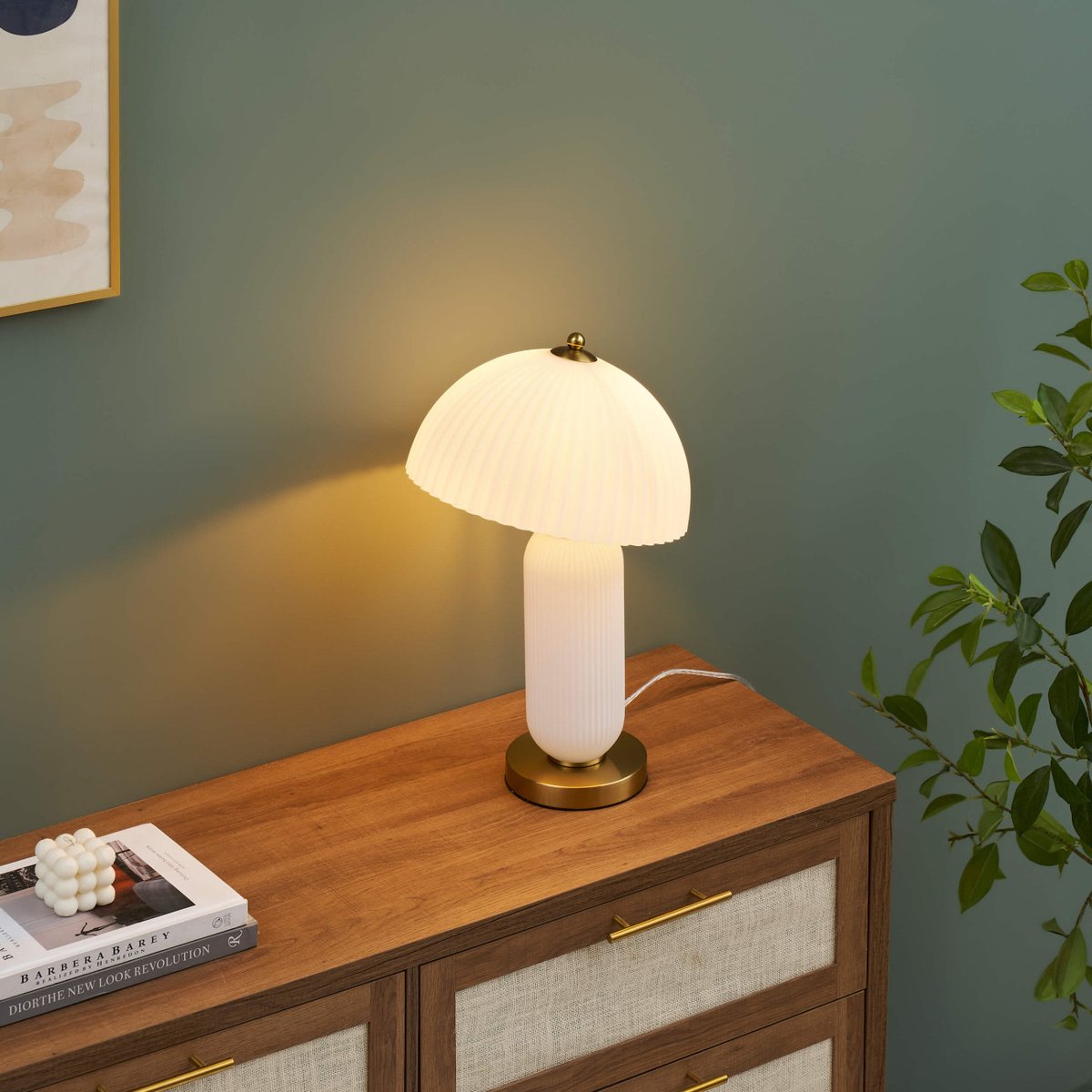 Lampe à poser vintage en verre - ADALINE laiton et blanc, KOSILUM