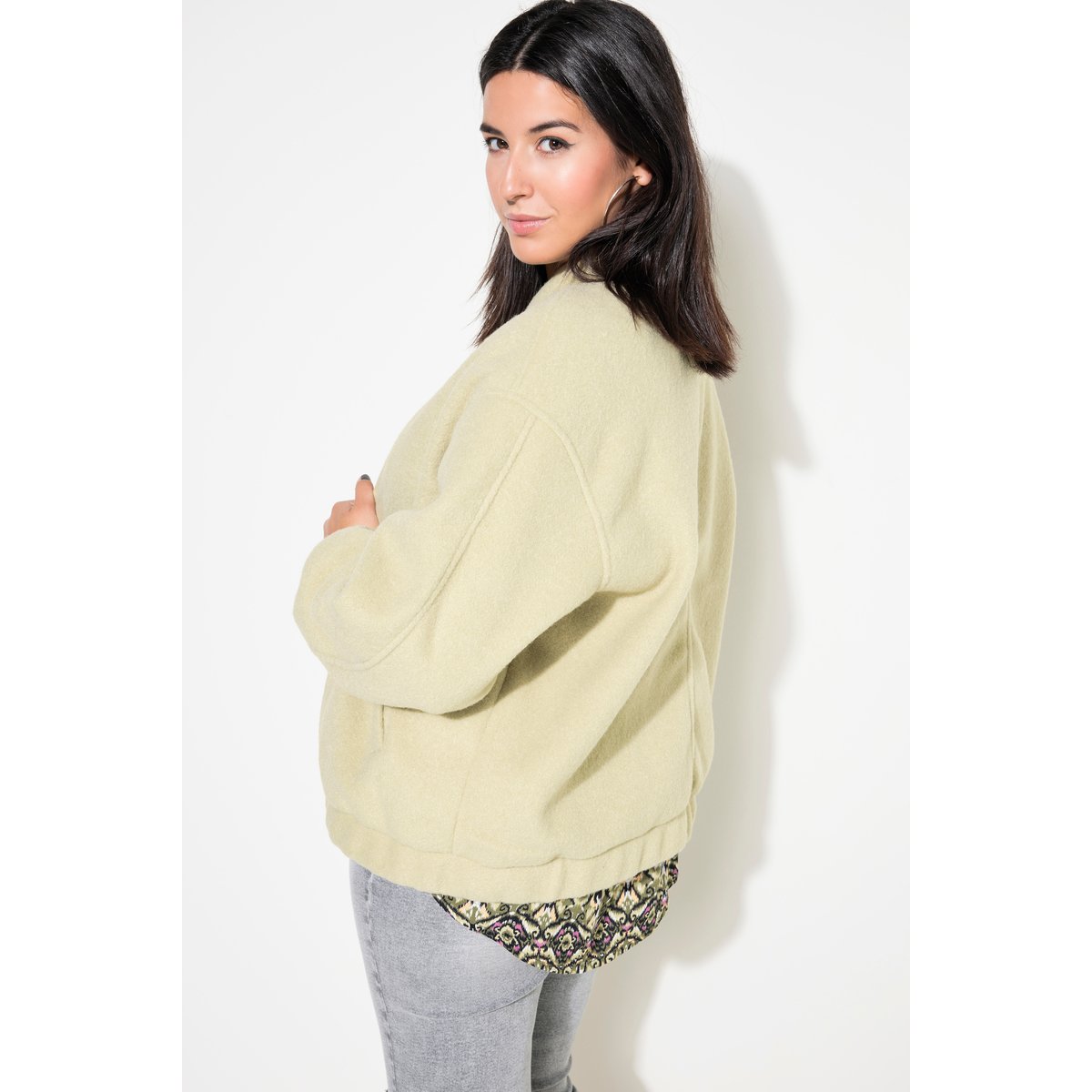 Blouson oversize, aspect lainage vert tilleul, STUDIO UNTOLD