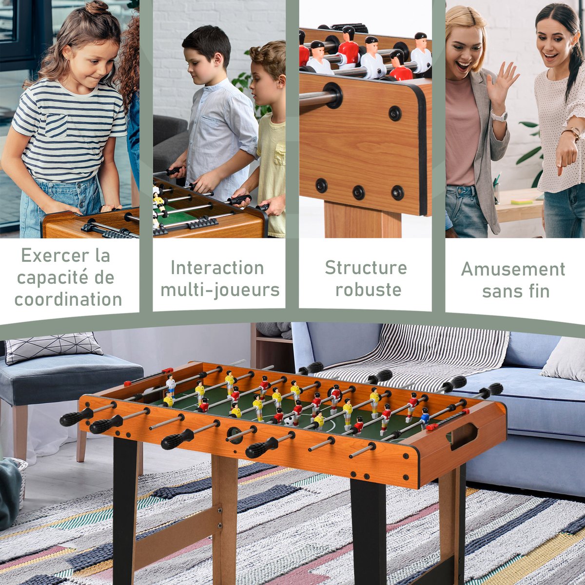 Mini Table Football MDF Bois naturel orange, HOMCOM