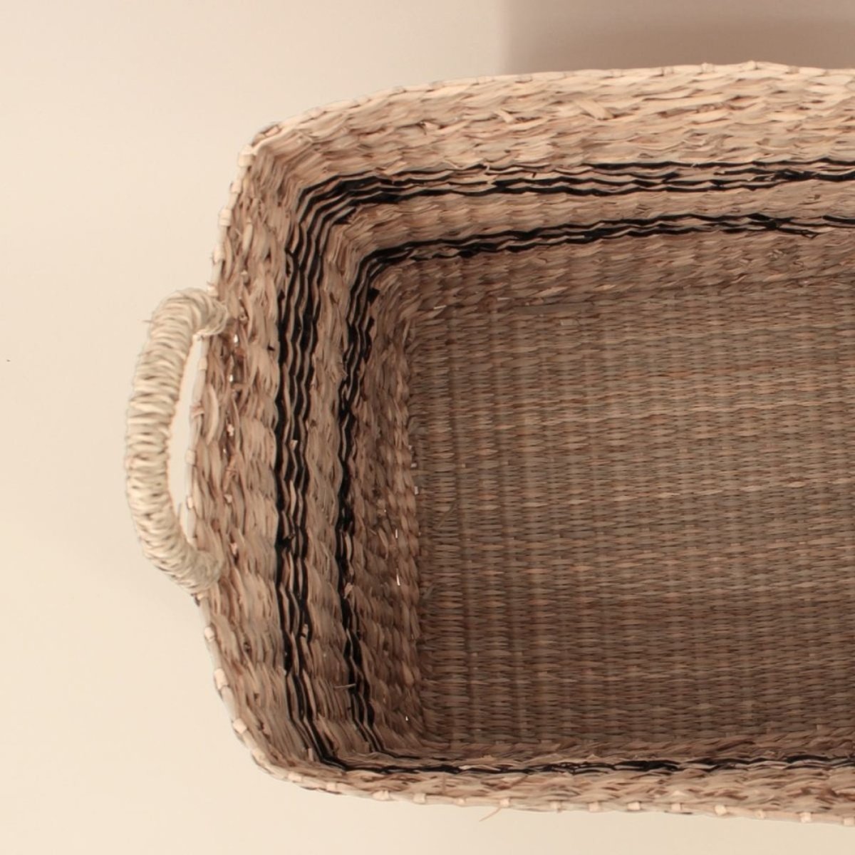 Set de 3 paniers rectangulaires en jonc de mer avec poignées beige, ORNAMI