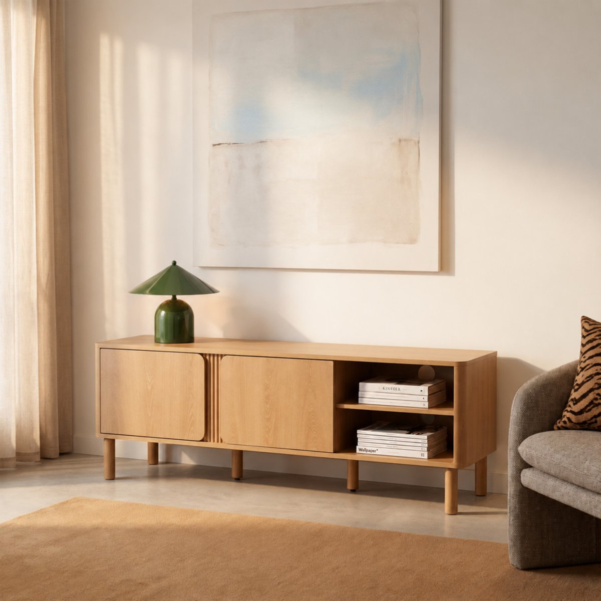Meuble TV 2 portes en bois L140cm- NOA bois clair, DRAWER