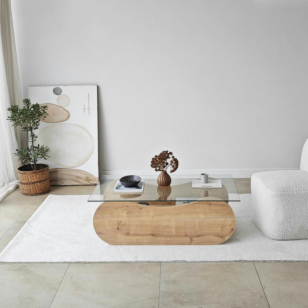 Table basse base luge - plateau verre SALTA chêne, PIER IMPORT