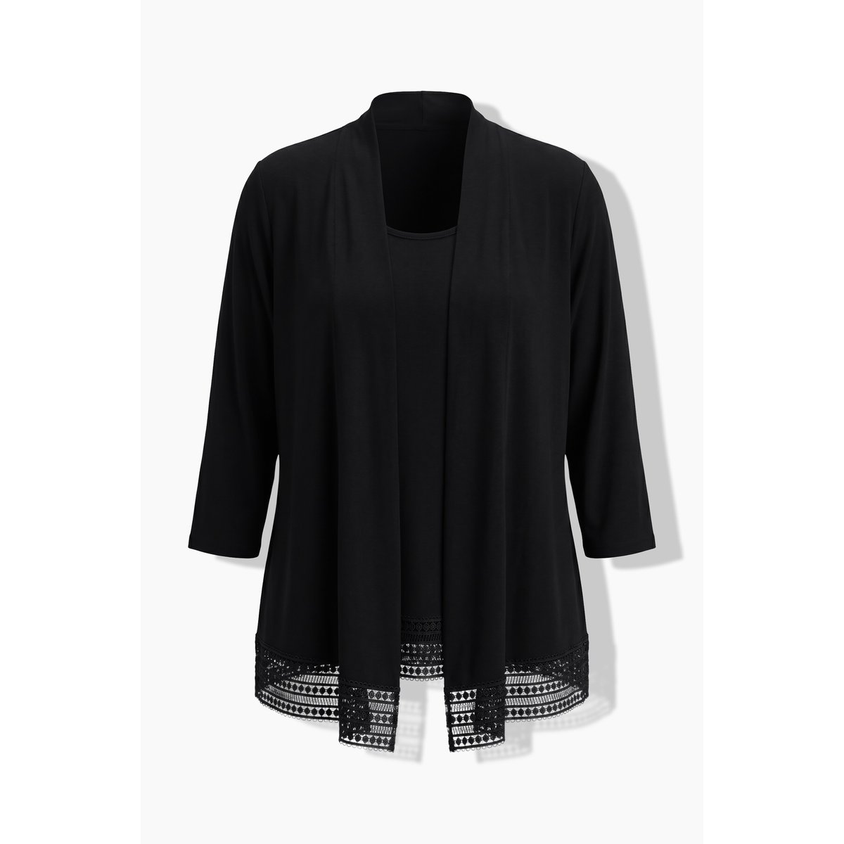 T-shirt 2-en-1, bordures en crochet noir, ULLA POPKEN