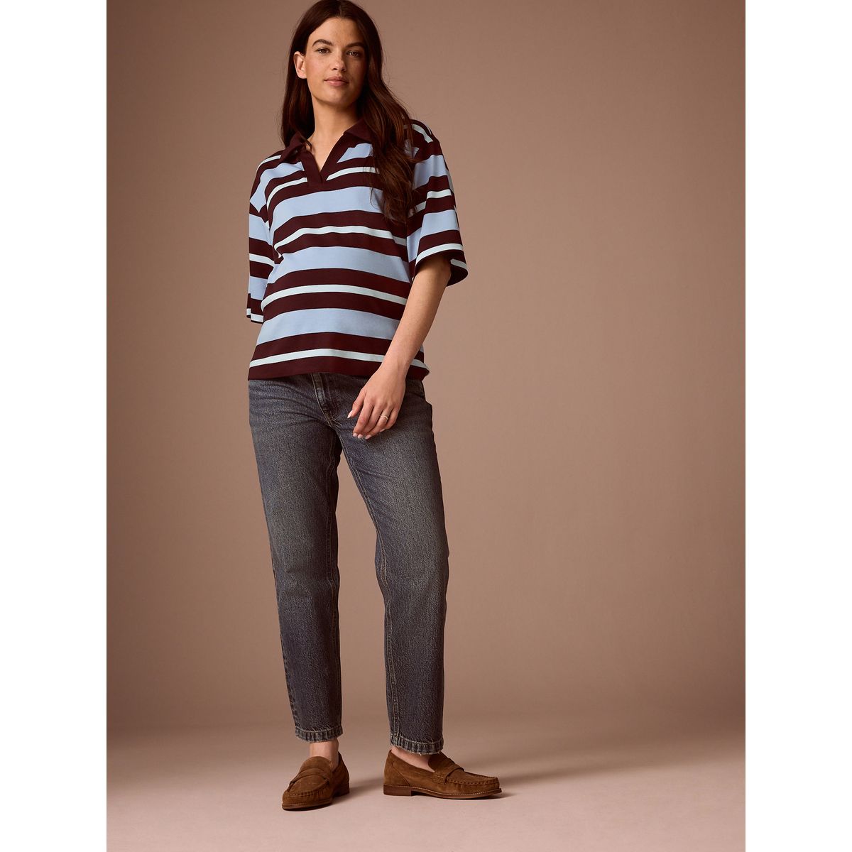Maillot de rugby à rayures maternité bleu/marron, NEXT