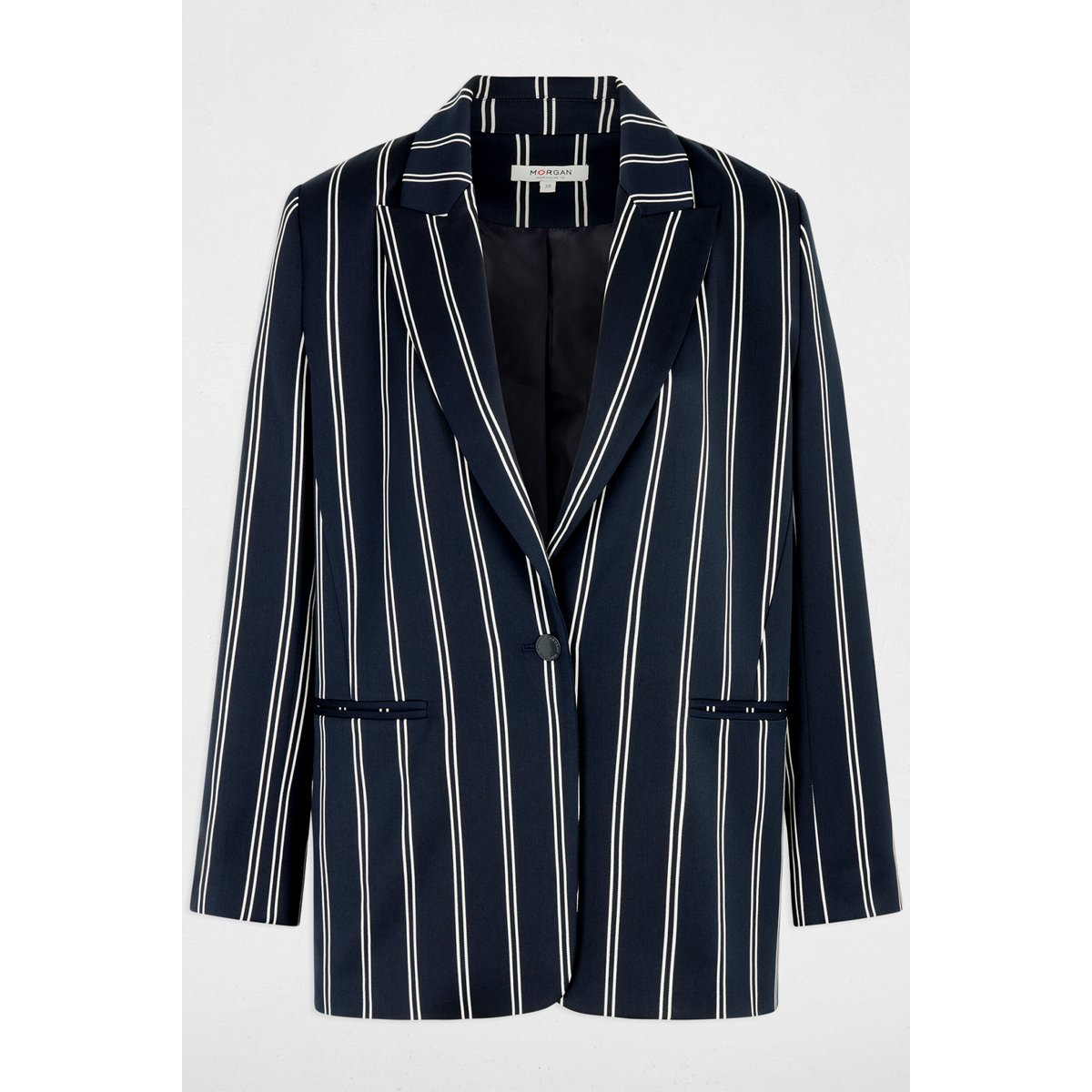 Blazer rayé col tailleur bleu marine, MORGAN