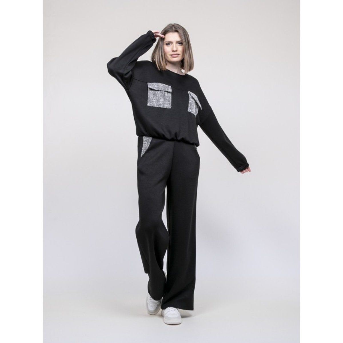 Sweat Détails Tweed Yseult noir, DONA LISA