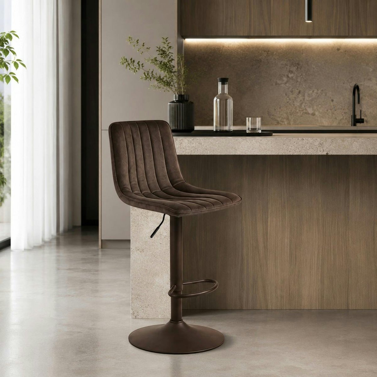 Chaise de bar en tissu coutures verticales (lot de 2) LORA marron, PIER IMPORT