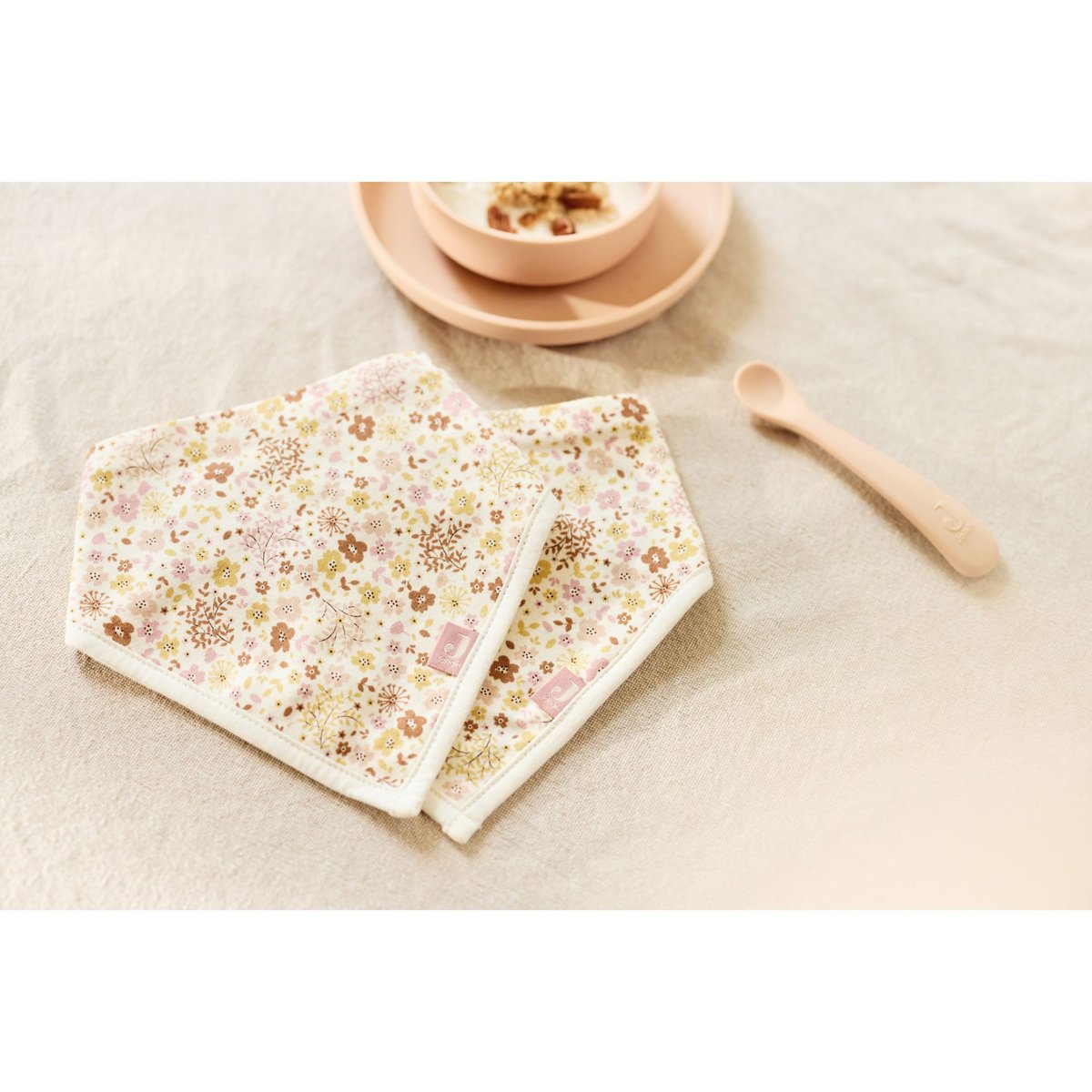 Lot de 2 bavoirs bandana Flower Fairies couleur unique, JOLLEIN
