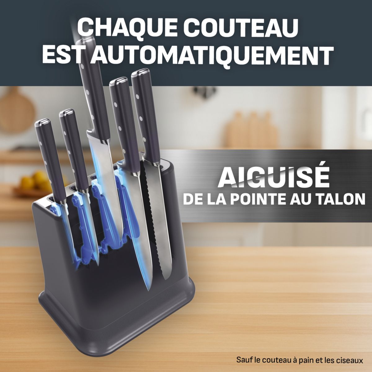 Set de couteaux EverSharp Pro 5 pcs aiguiseur integré couleur unique, TEFAL