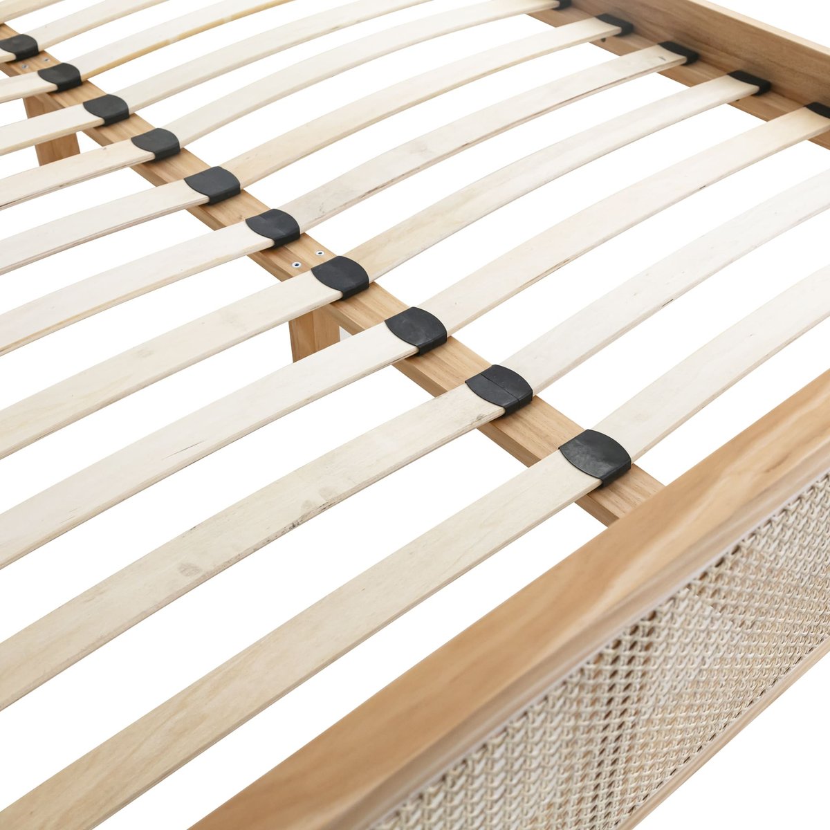 Lit en pin massif avec cannage - ANNA bois naturel, TERRE DE NUIT