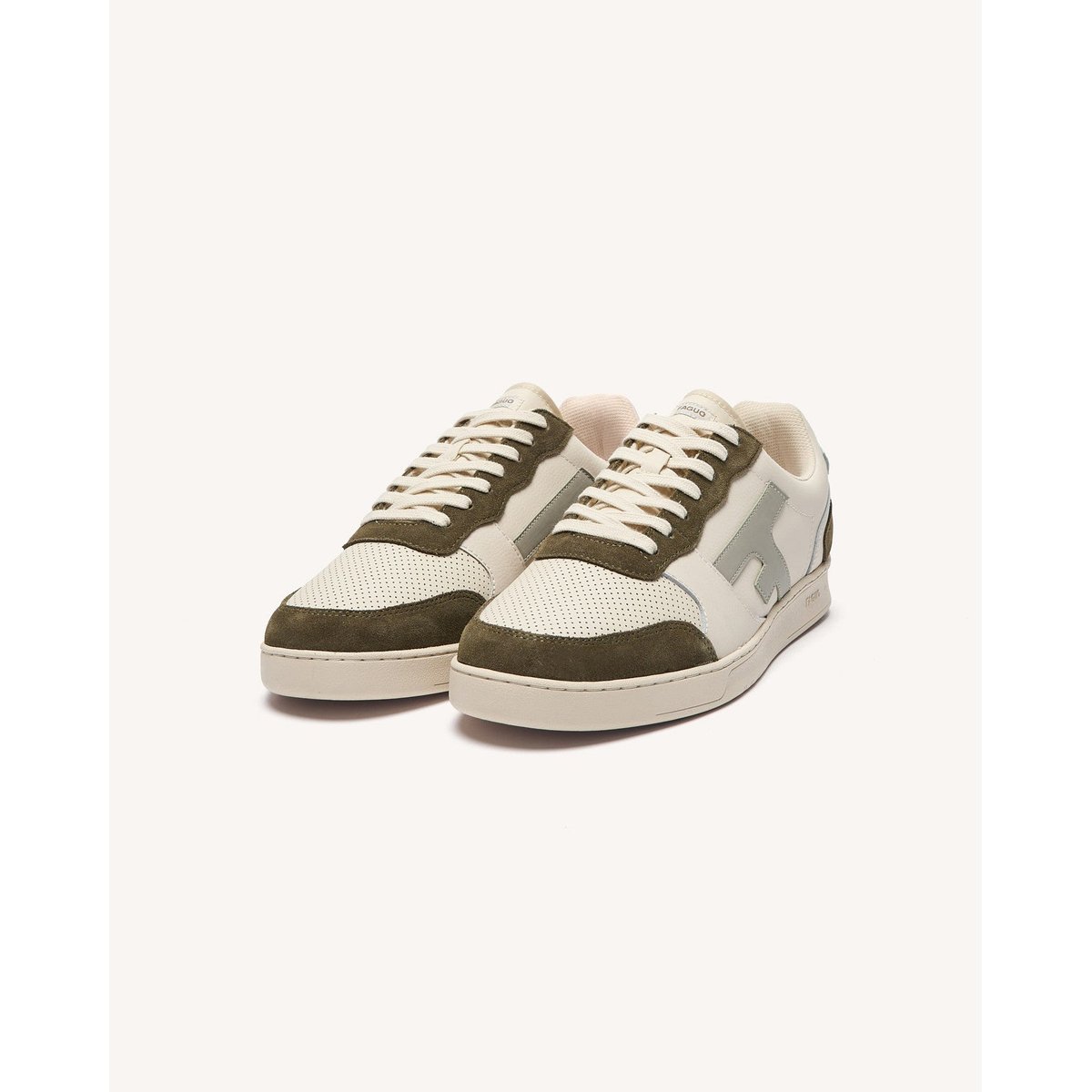 Baskets basses cuir suede HAZEL crème et marron, FAGUO