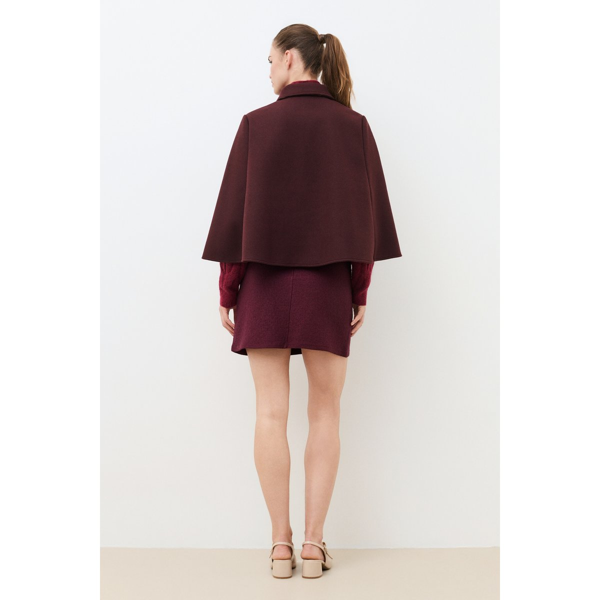 Poncho ample col chemise HACAP bordeaux, CAROLL